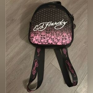 Ed Hardy Black and Pink Skull Backpack